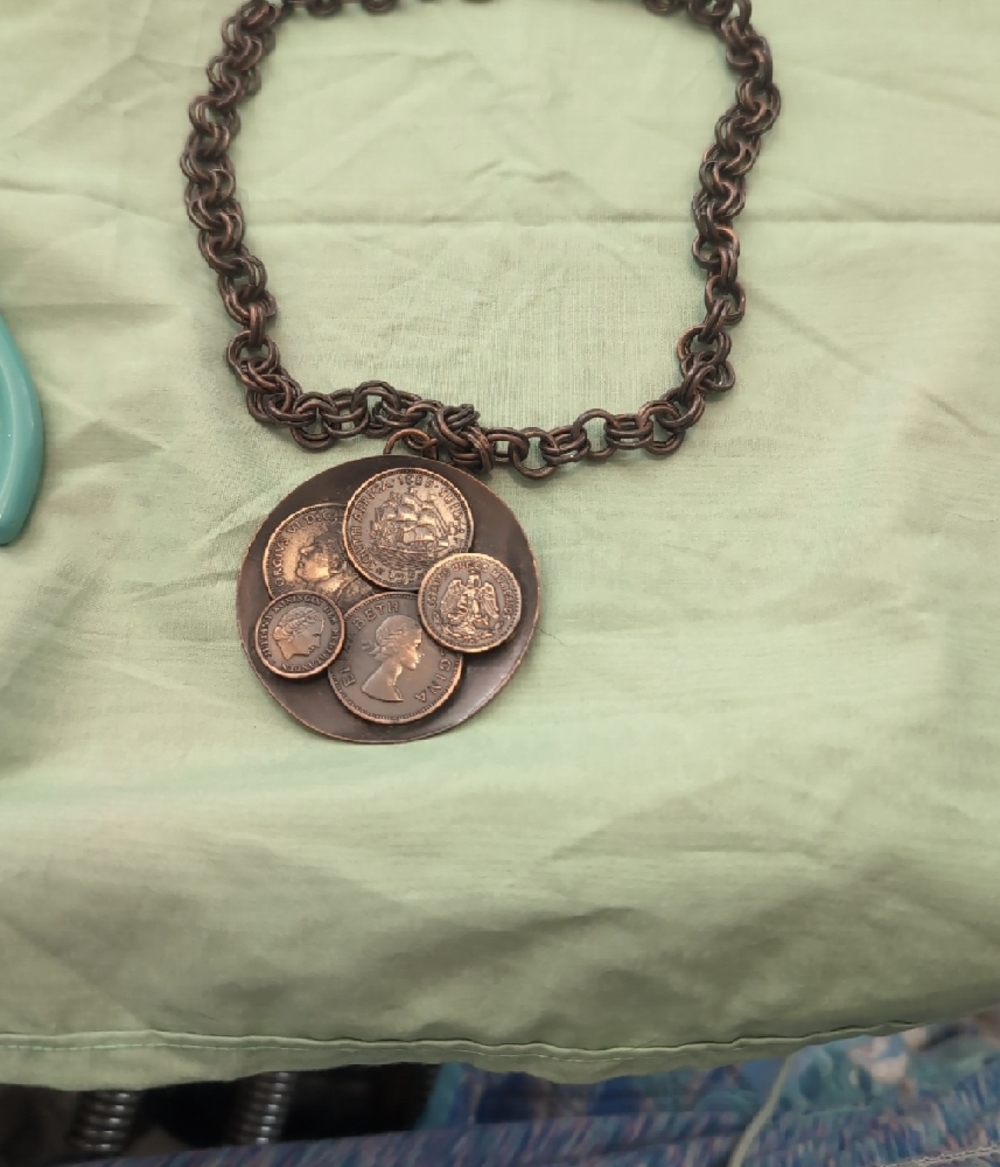 Men's Coin Pendant Necklace in Dark Bronze Finish - Picture 2 of 5